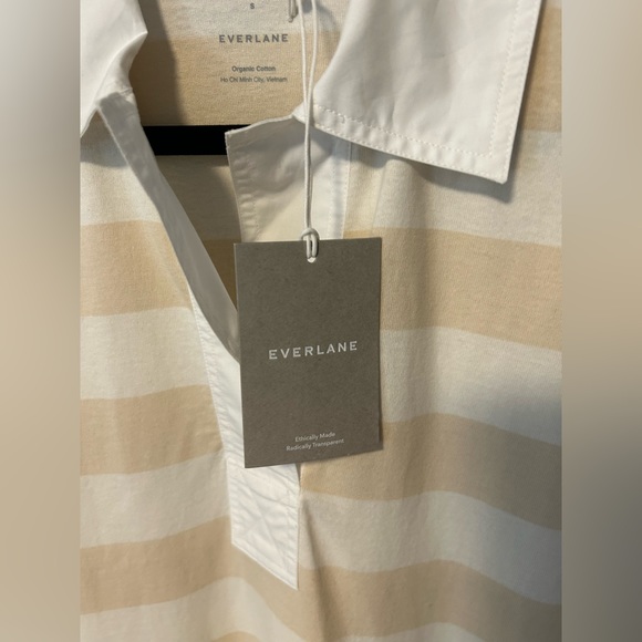 EVERLANE The Organic Cotton Polo Dress Tan and White Beige Size Small NWT - Picture 4 of 7